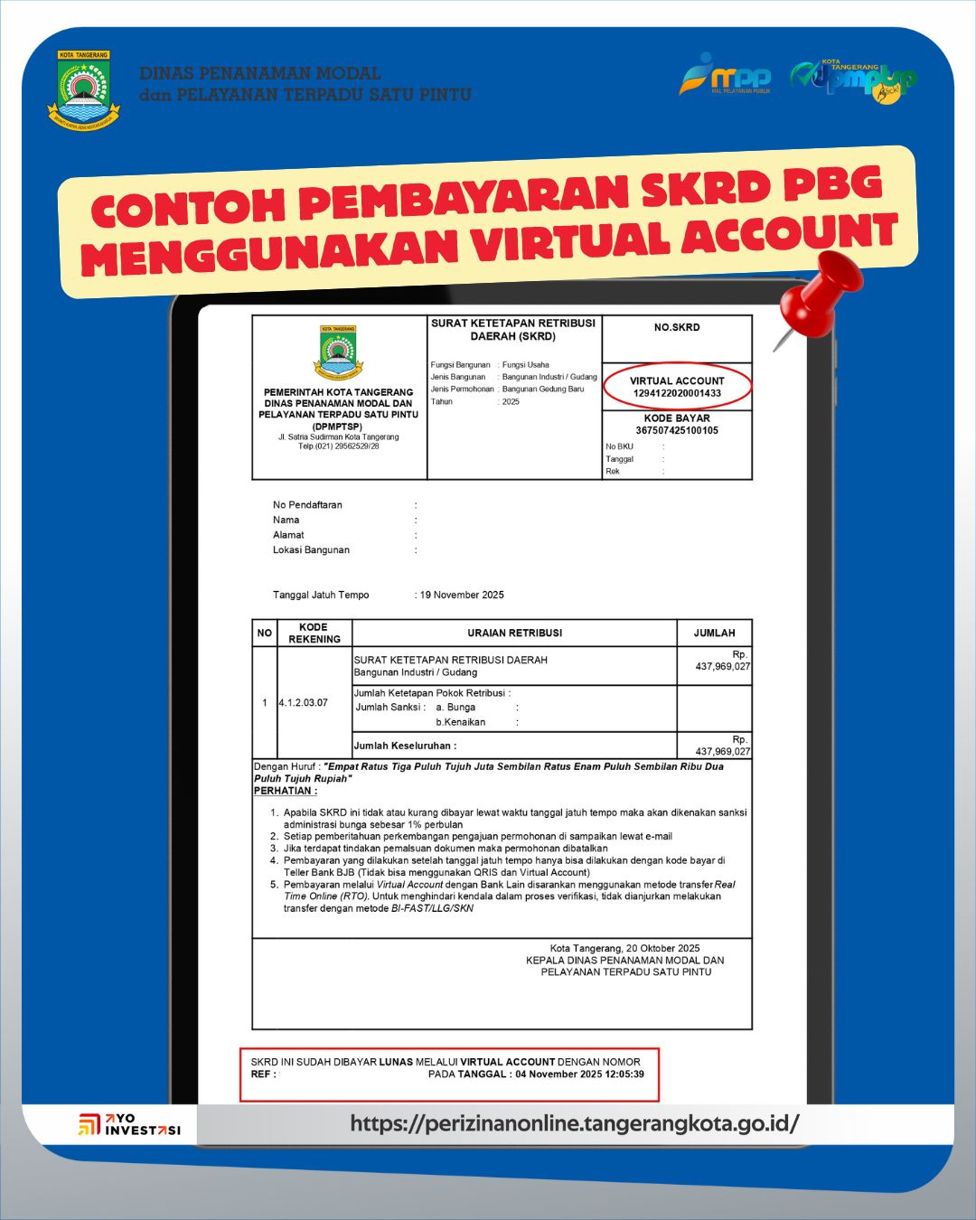 Cara Pembayaran SKRD PBG Menggunakan Virtual Account bank